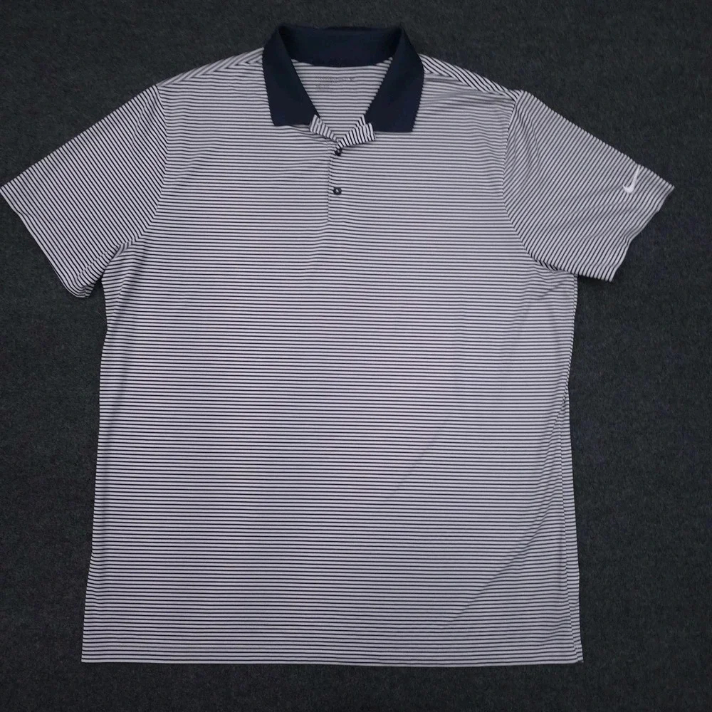 Nike‎ Golf Mens XXL White Striped Performance Polo Shirt Dri-fit Contrast Collar